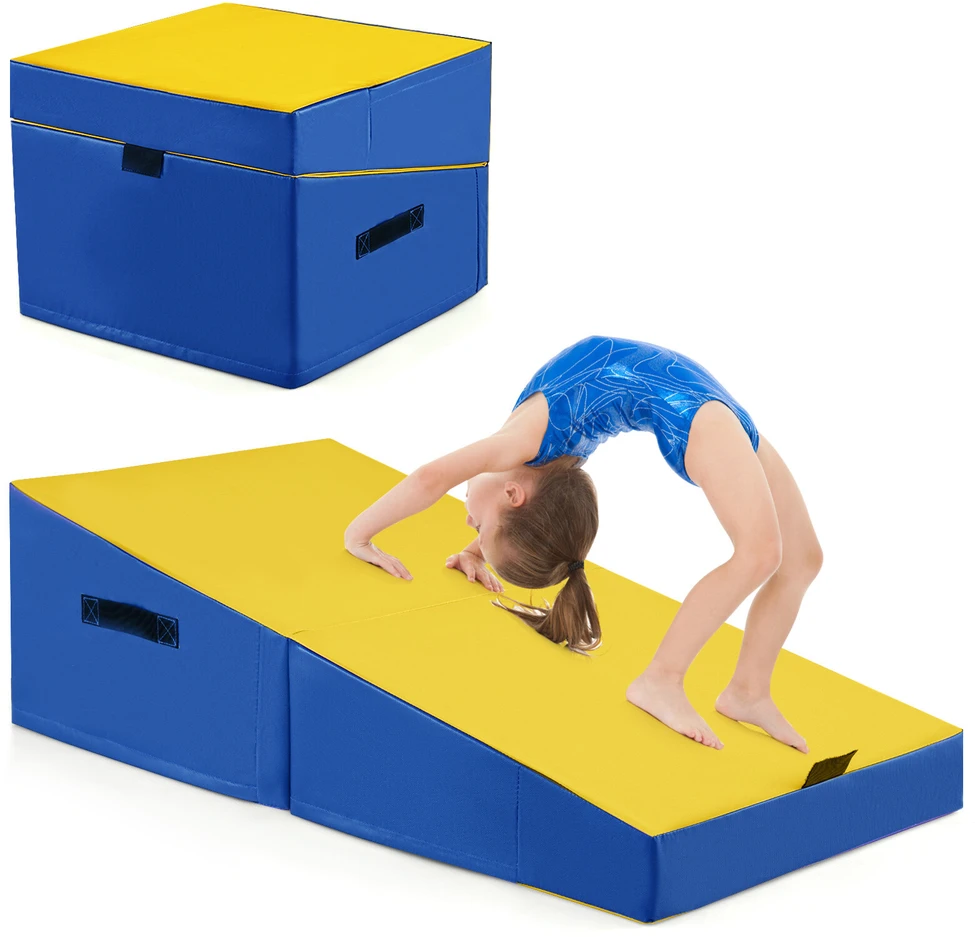 Sulankstomas gimnastikos pleištinis kilimėlis su EPE putomis, geltonas, 122 × 61 × 35 cm