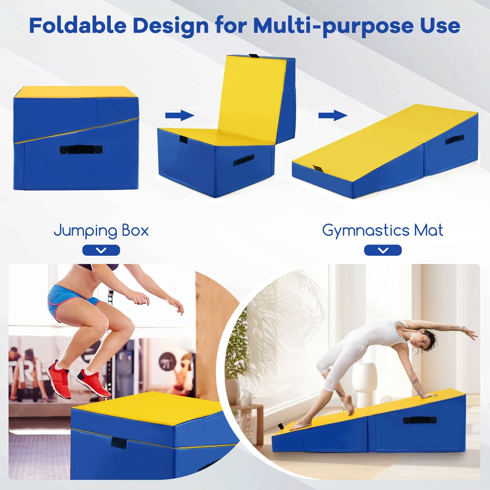 Sulankstomas gimnastikos pleištinis kilimėlis su EPE putomis, geltonas, 122 × 61 × 35 cm