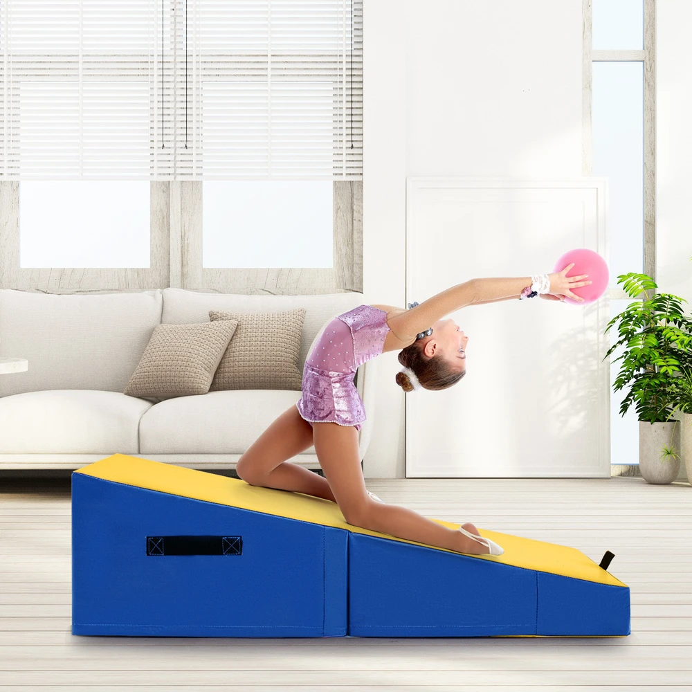 Sulankstomas gimnastikos pleištinis kilimėlis su EPE putomis, geltonas, 122 × 61 × 35 cm