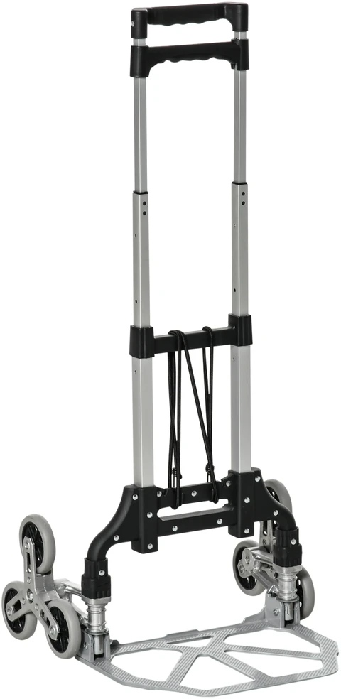 DURHAND laiptų kopiklio sunkvežimis, sulankstomas, 6 ratų sistema, fiksuotas lynas, iki 70 kg, aliuminis, sidabrinis, 70 kg keliamoji galia