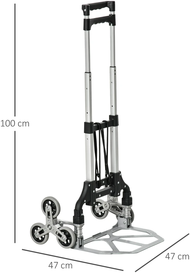 DURHAND laiptų kopiklio sunkvežimis, sulankstomas, 6 ratų sistema, fiksuotas lynas, iki 70 kg, aliuminis, sidabrinis, 70 kg keliamoji galia