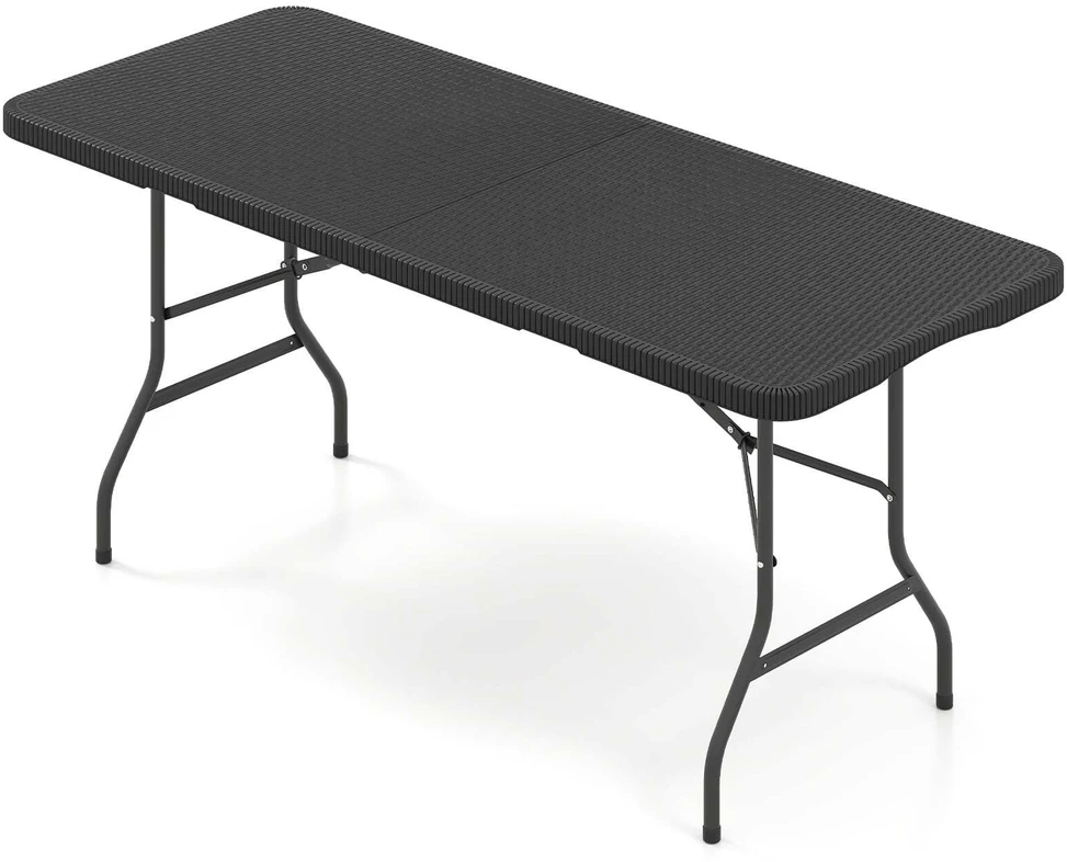 Sulankstomas lauko stalas su 2 suolais, juodas, 180 x 74 x 75 cm