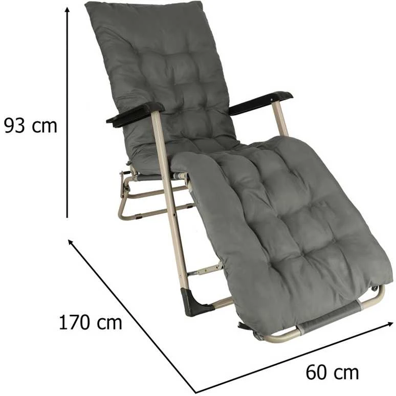 Sulankstomas sodo gultas su porankiais, 160/170 cm, pilkas