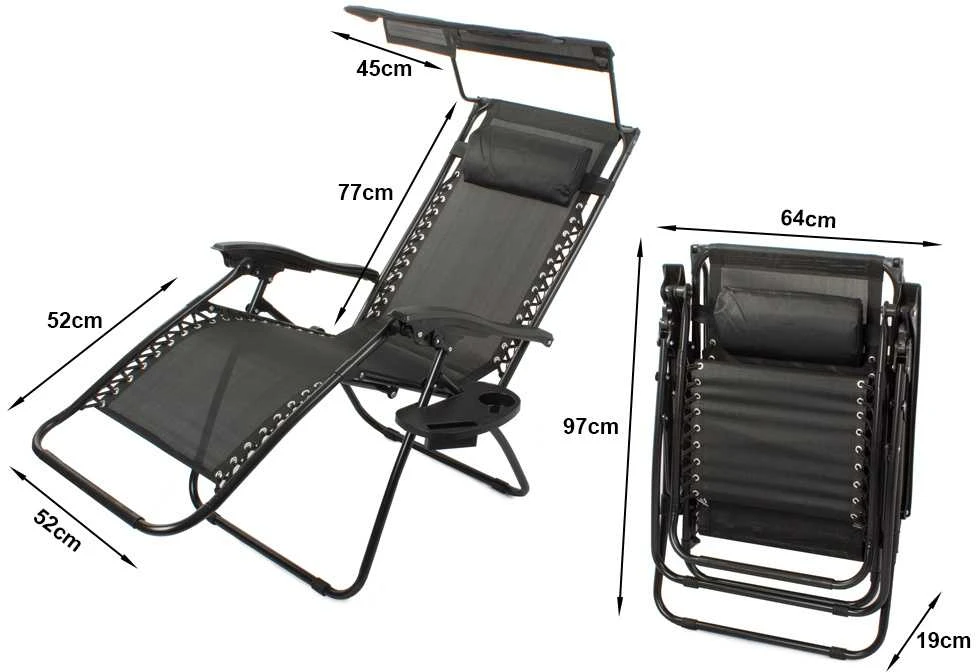 Verk Group Sulankstomas sodo gultas su stogeliu ir staliuku, 140 kg, juodas