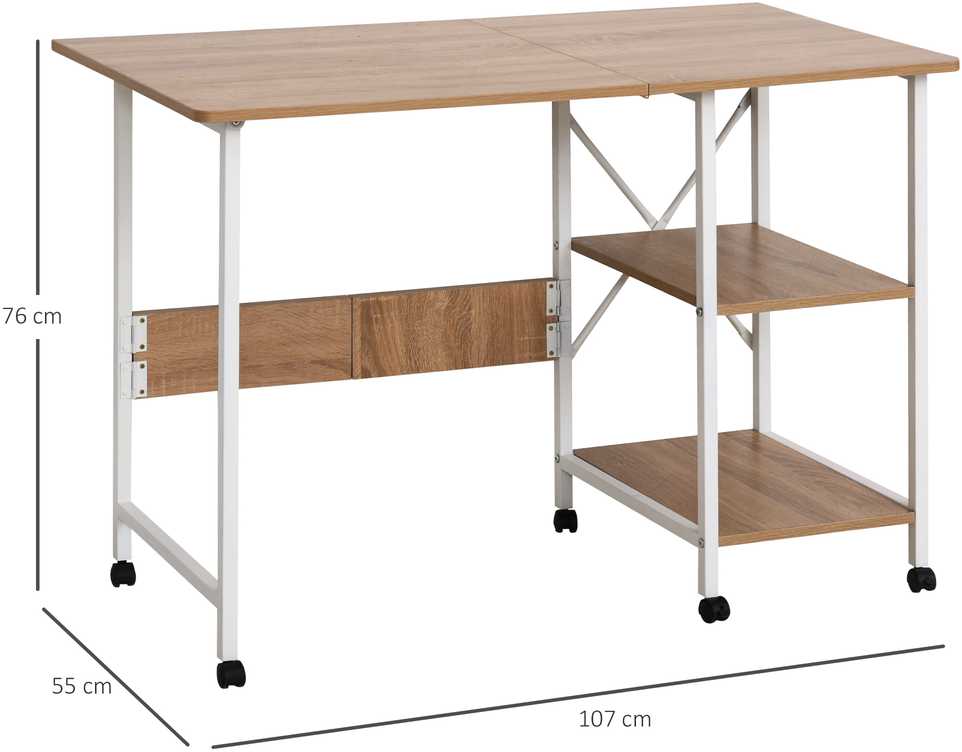 "HOMCOM" sulankstomas stalas Mobilus stalas ant ratukų, šoninis stalas, MDF, natūralus, 107x55x76cm