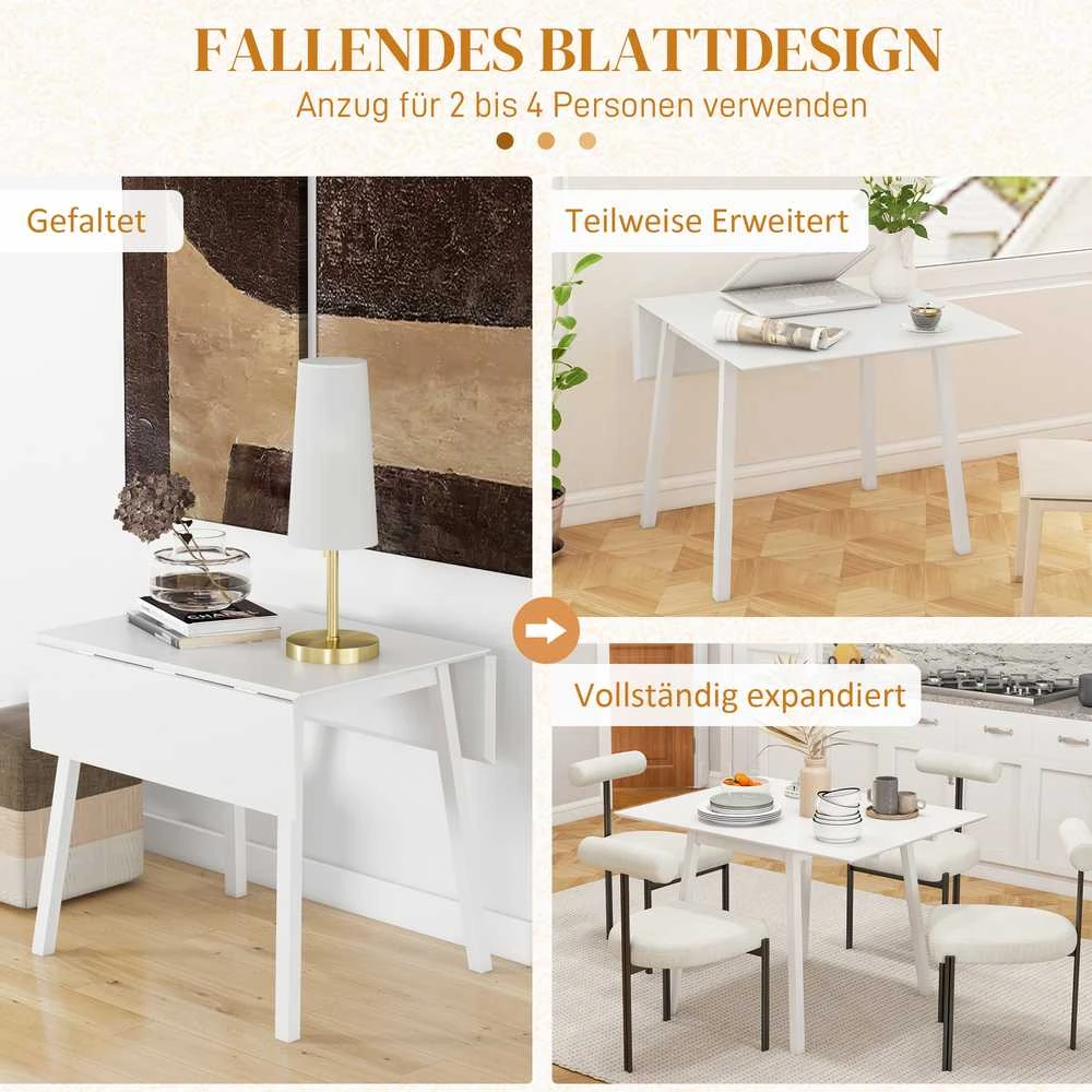 HOMCOM sulankstomas valgomojo stalas, virtuvinis stalas 2-4 asmenims, sulankstomas stalas, medinis valgomojo stalas, mažoms erdvėms, 110 x 86 x 75 cm, baltas