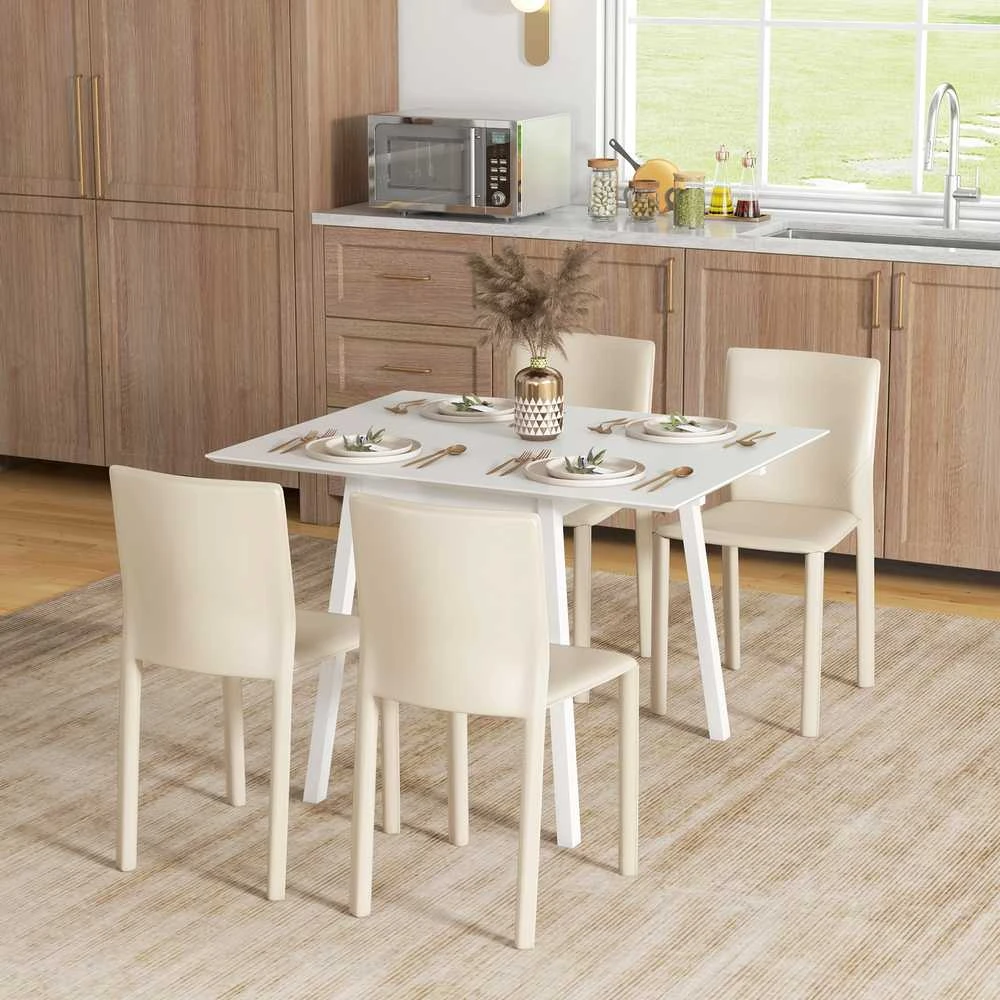 HOMCOM sulankstomas valgomojo stalas, virtuvinis stalas 2-4 asmenims, sulankstomas stalas, medinis valgomojo stalas, mažoms erdvėms, 110 x 86 x 75 cm, baltas