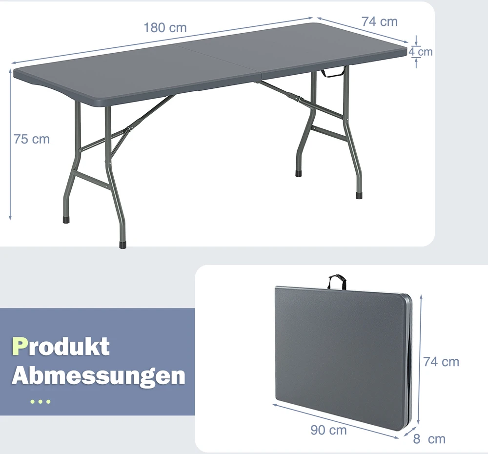 Sulankstomas stalas 180 x 74 x 75 cm