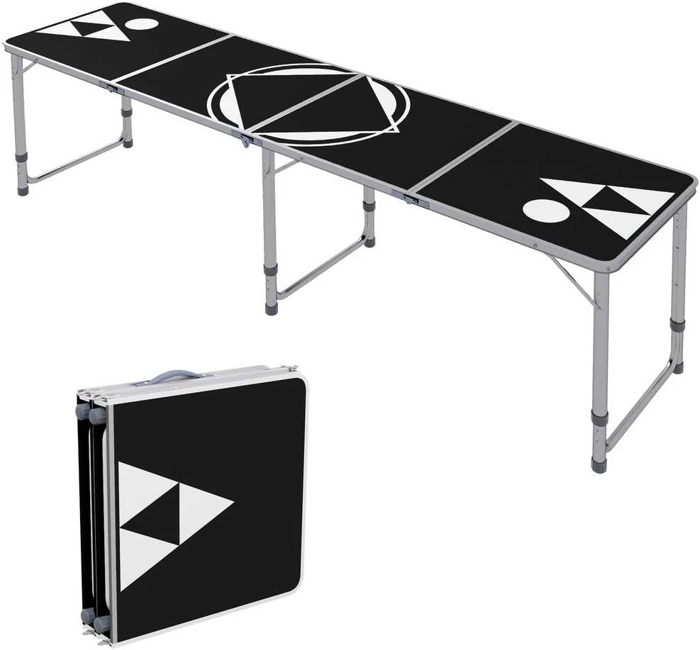 Outsunny Beer Pong stalas, sulankstomas kempingo stalas, 240 x 60 cm, reguliuojamo aukščio, kelioninis stalas sodui, balkonui, aliuminis, juodas