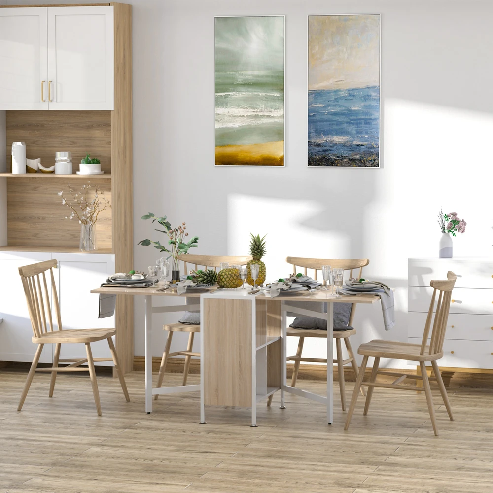 Sulankstomas stalas su 4 lentynomis, natūralios medienos spalvos ir baltas, 169 × 60 × 75 cm