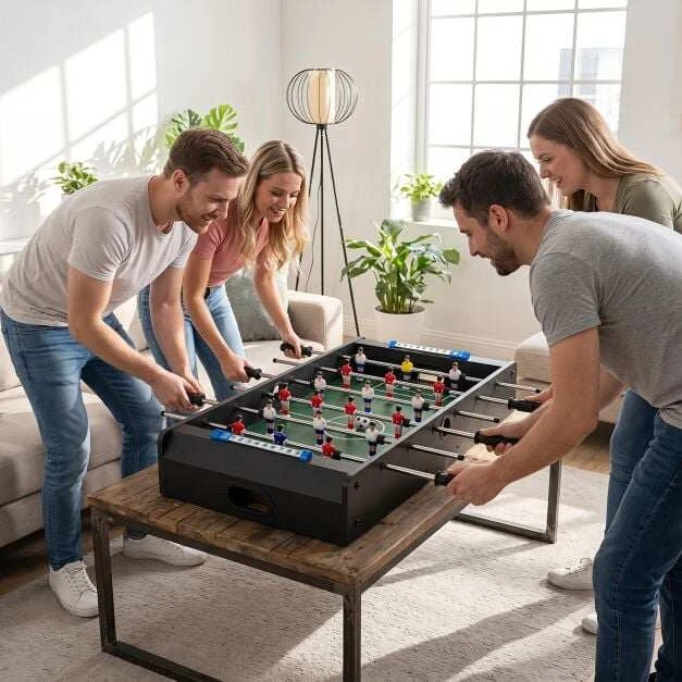 Sulankstomas stalo futbolo stalas su rezultatų skaitikliu, juodas, 69 x 60 x 71 cm