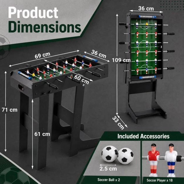 Sulankstomas stalo futbolo stalas su rezultatų skaitikliu, juodas, 69 x 60 x 71 cm