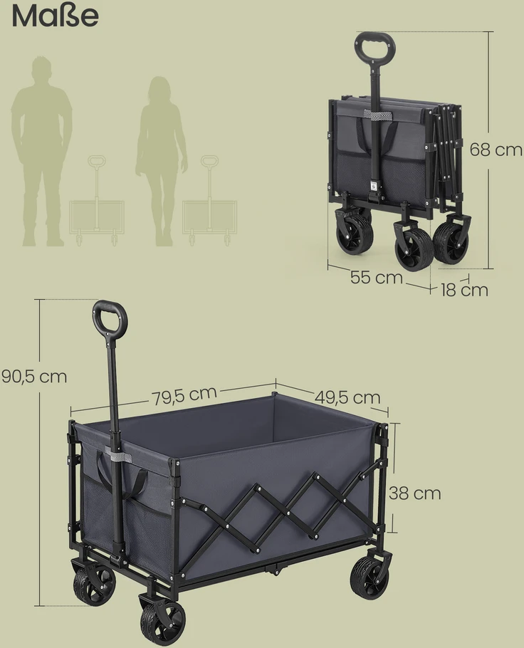 SONGMICS sulankstomas sodo vežimėlis 150 l, iki 120 kg, su 4 ratais GFW150GD01