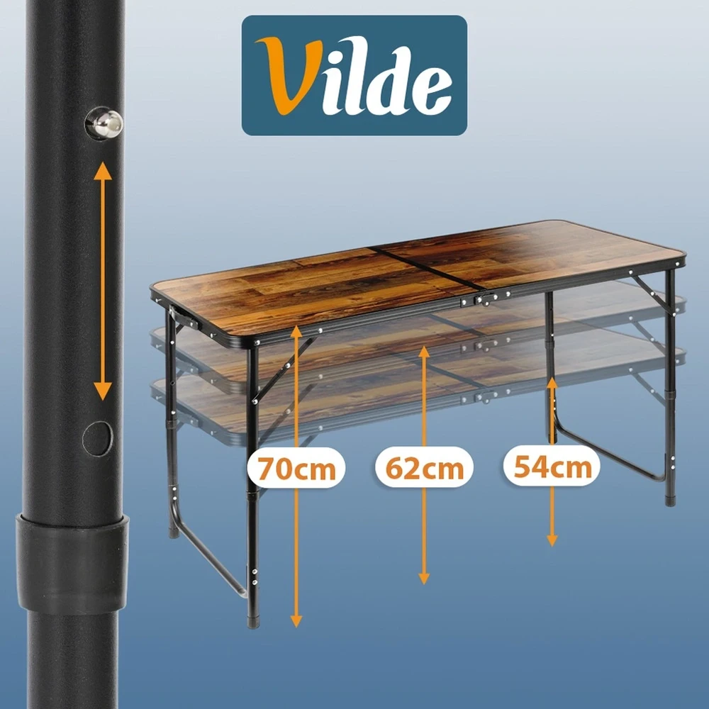 Sulankstomas turistinis stalas 120x60x54/62/70 cm