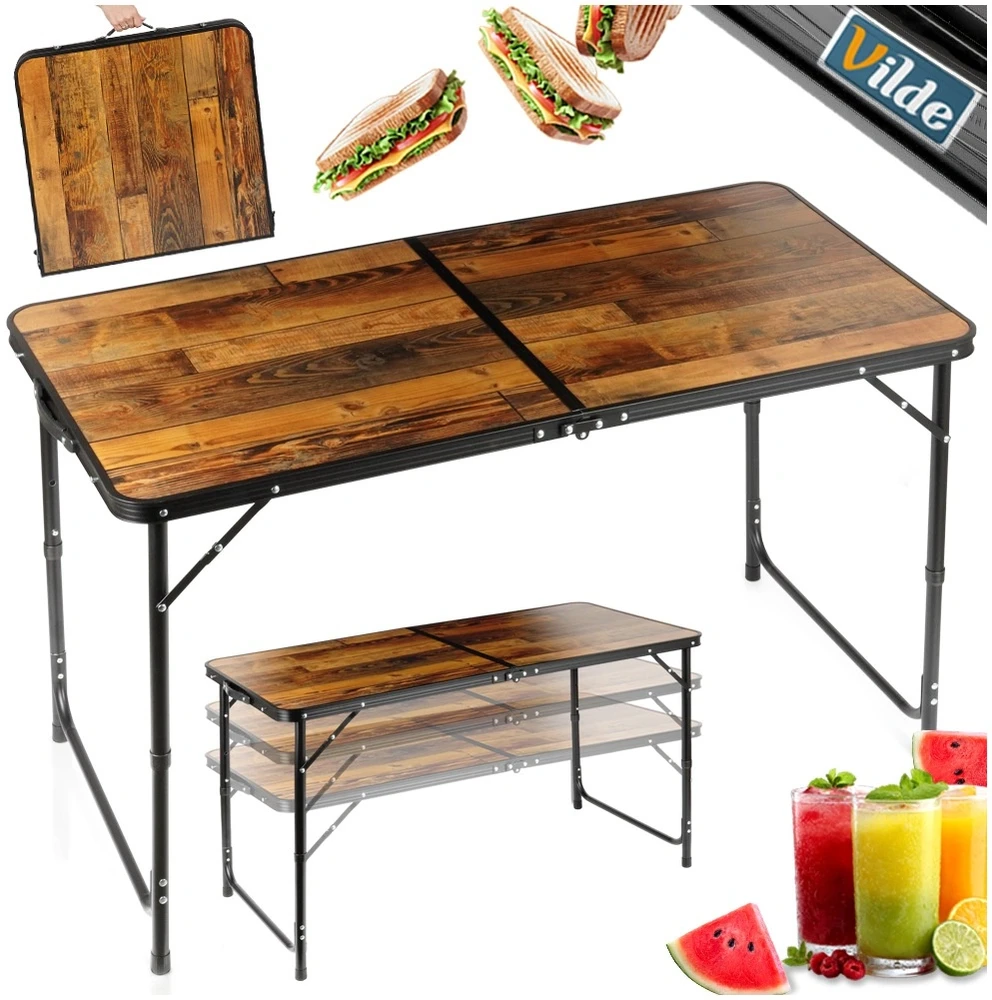 Sulankstomas turistinis stalas 120x60x54/62/70 cm