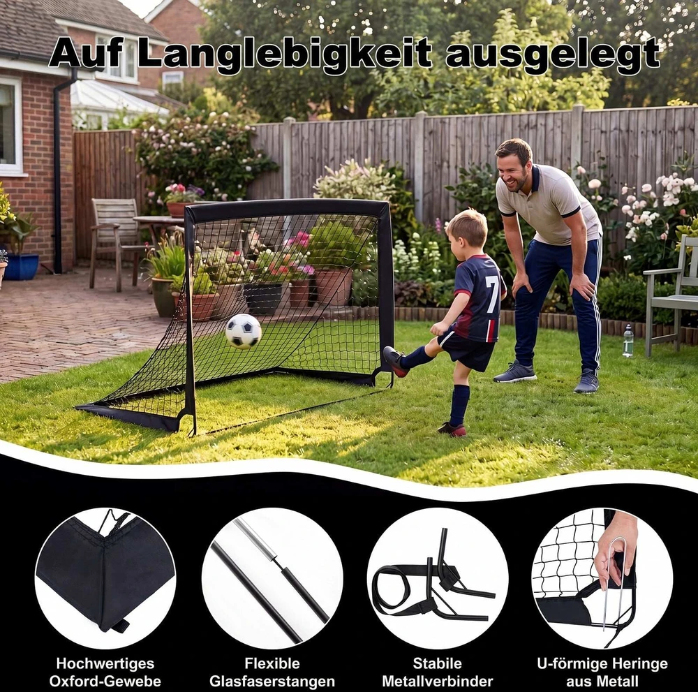 Sulankstomi futbolo vartai su nešiojimo krepšiu, juodi, 120 × 90 × 92 cm, 2 vnt.