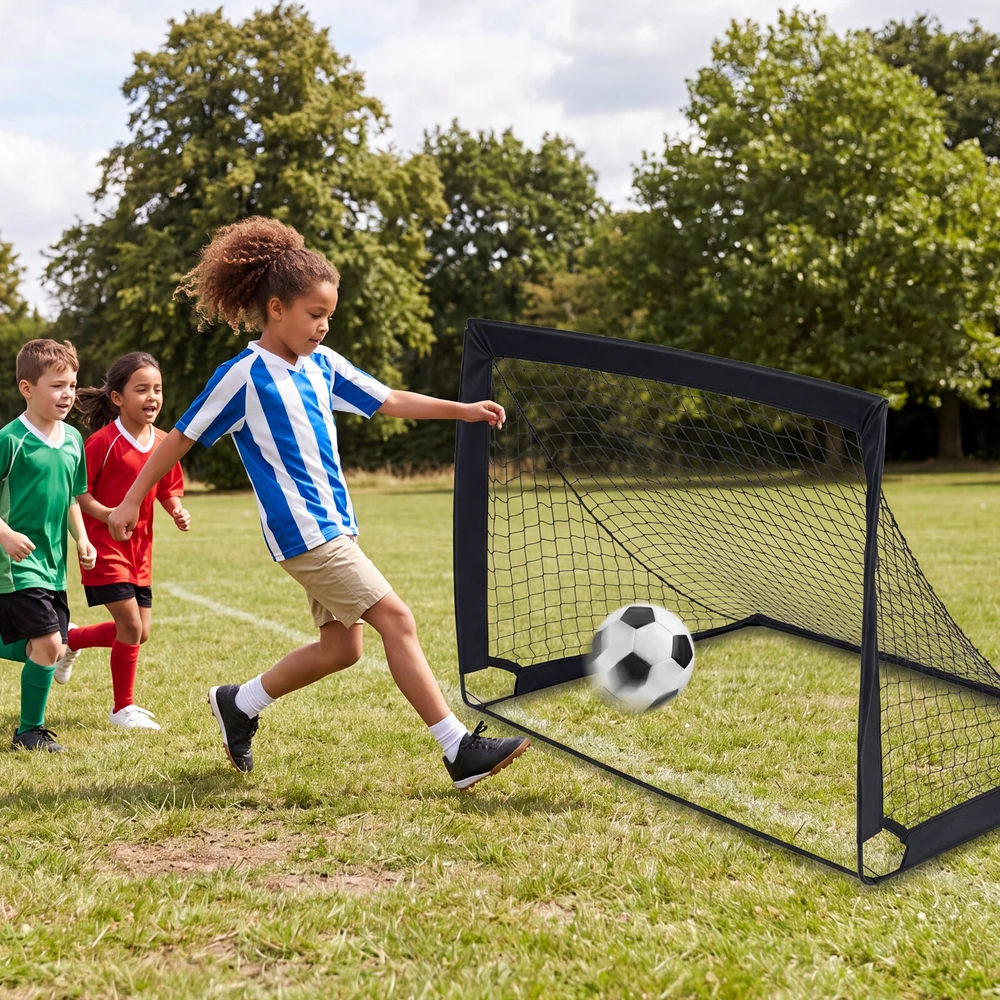Sulankstomi futbolo vartai su nešiojimo krepšiu, juodi, 120 × 90 × 92 cm, 2 vnt.