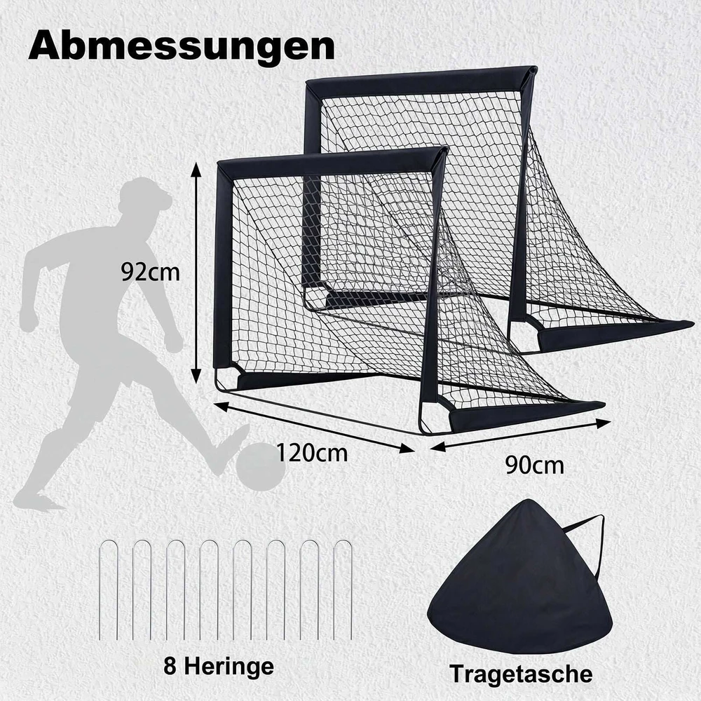 Sulankstomi futbolo vartai su nešiojimo krepšiu, juodi, 120 × 90 × 92 cm, 2 vnt.