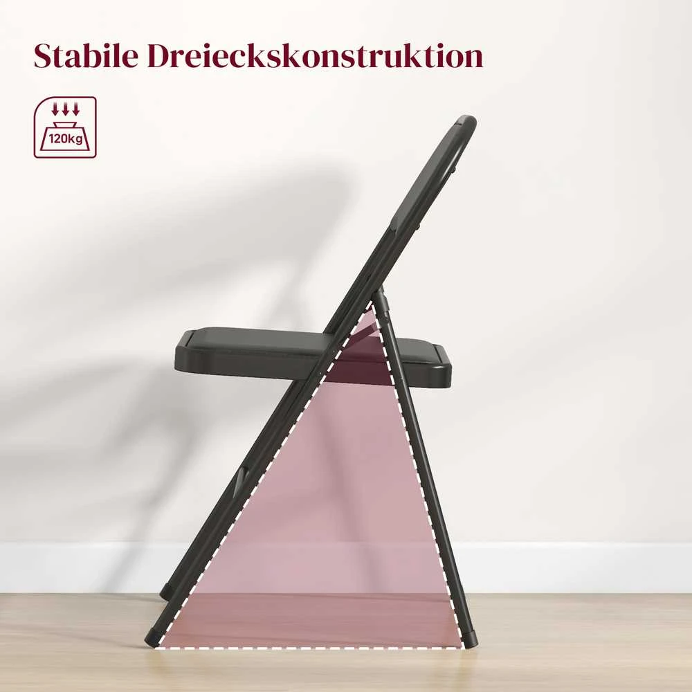 HOMCOM 2 sulankstomų kėdžių komplektas, nešiojama biuro kėdė su pagalvėle, plieninės kojos, sulankstoma kėdė biurui, priimamajam, laukiamajam, dirbtinė oda, juoda | Aosom