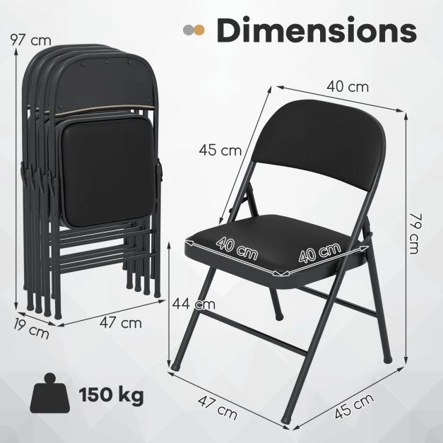 Sulankstomos kėdės juodos 4 vnt.
