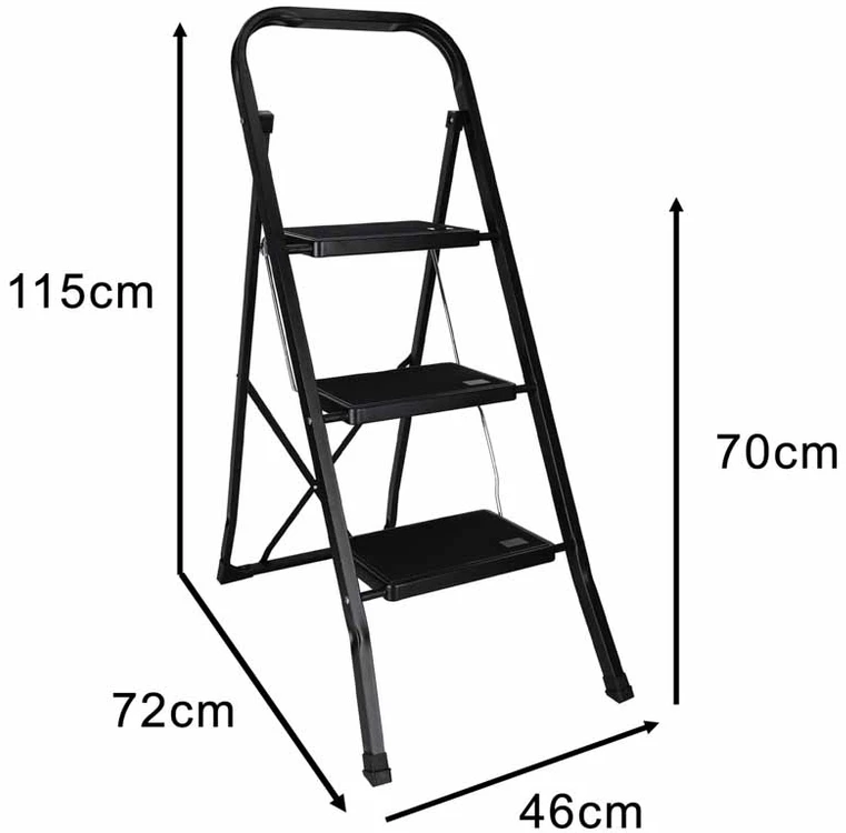 Sulankstomos kopėtėlės, 3 pakopų, juodos, 115 × 46 × 72 cm