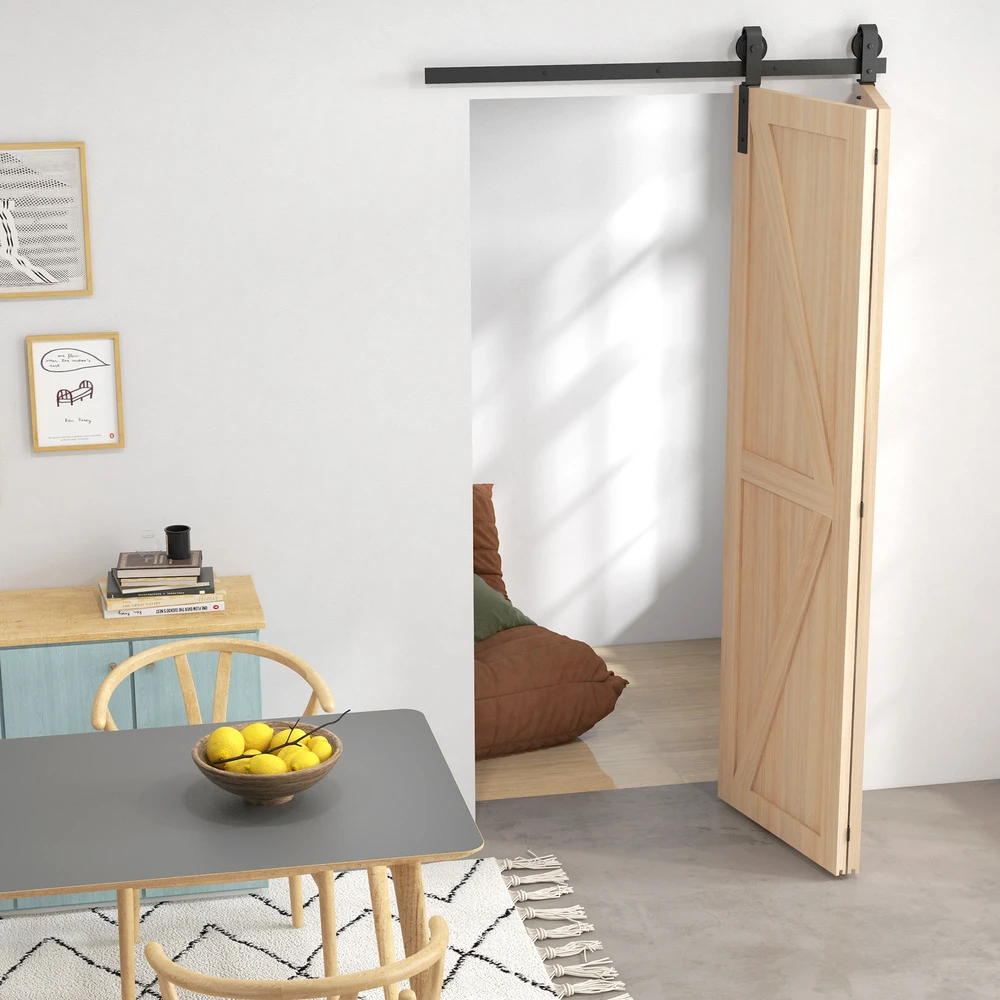 Sulankstomų stumdomųjų durų furnitūros komplektas su J formos laikikliais, juodas, 122 cm