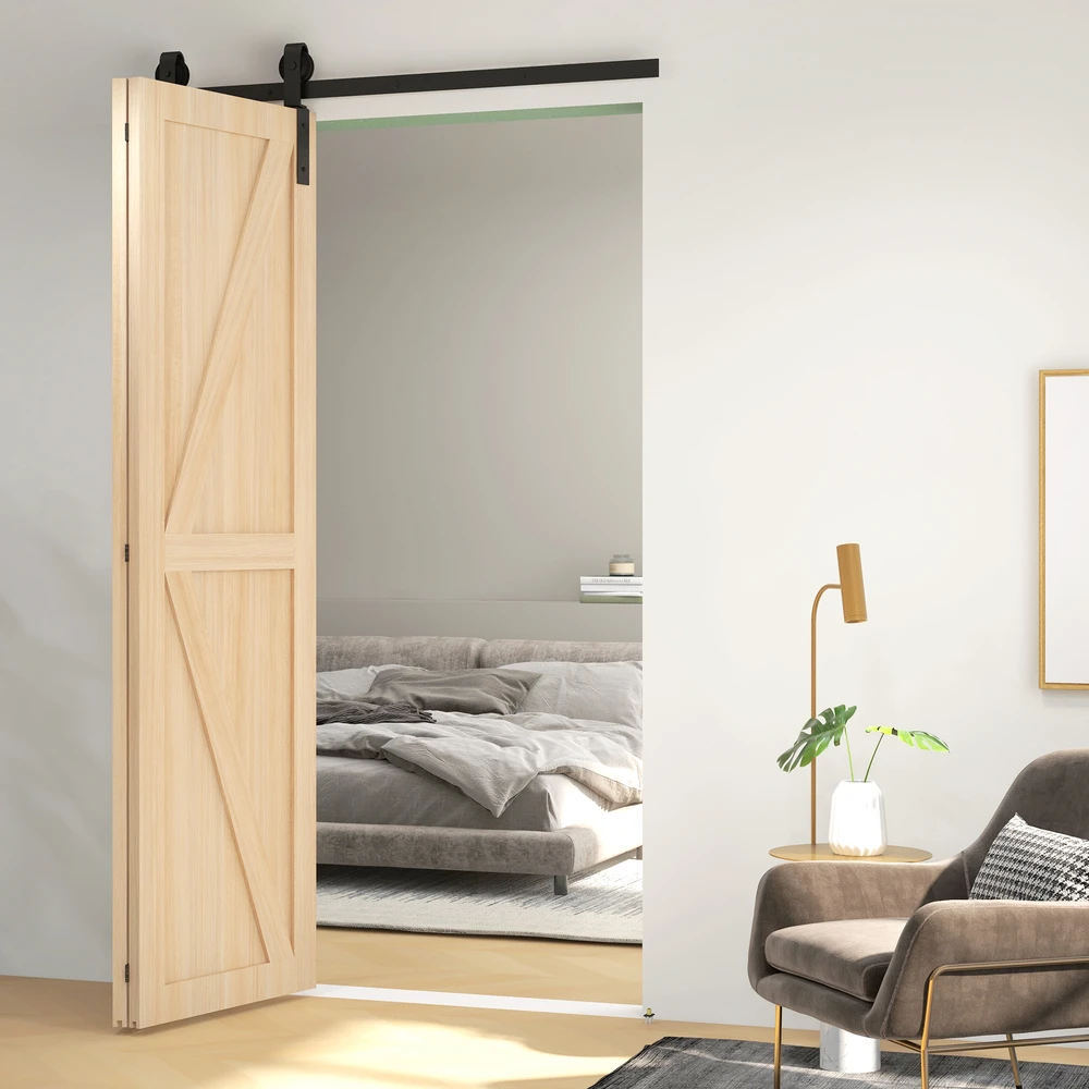 Sulankstomų stumdomųjų durų furnitūros komplektas su J formos laikikliais, juodas, 122 cm