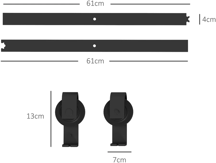 Sulankstomų stumdomųjų durų furnitūros komplektas su J formos laikikliais, juodas, 122 cm