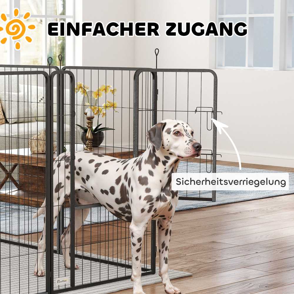 PawHut šuniukų aptvaras, 12 dalių, 100 cm aukščio, sulankstomas, plieno voljeras šunims ir katėms, juodas