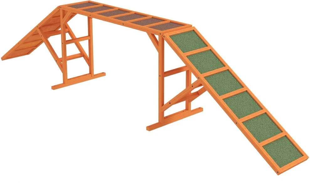 PawHut šunų dresūros tiltelis, šunų agility įranga su saugos strypu, neslystantis paviršius, sodo treniruoklis, 325 x 55 x 69 cm, oranžinis