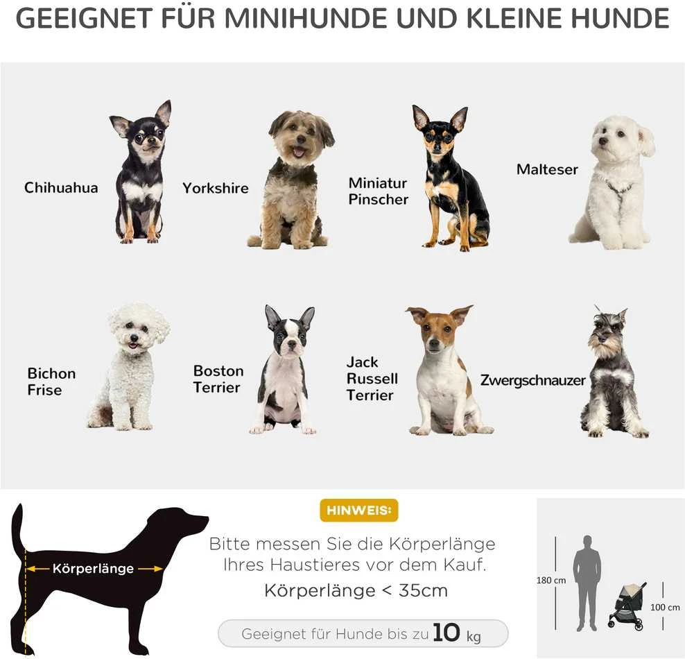 PawHut 2-in-1 šunų vežimėlis su apsauga nuo lietaus, sulankstomas, skirtas šunims ir katėms iki 10 kg, su pagalve, tinkliniais langais, durelėmis ir krepšiu daiktams, chaki spalvos