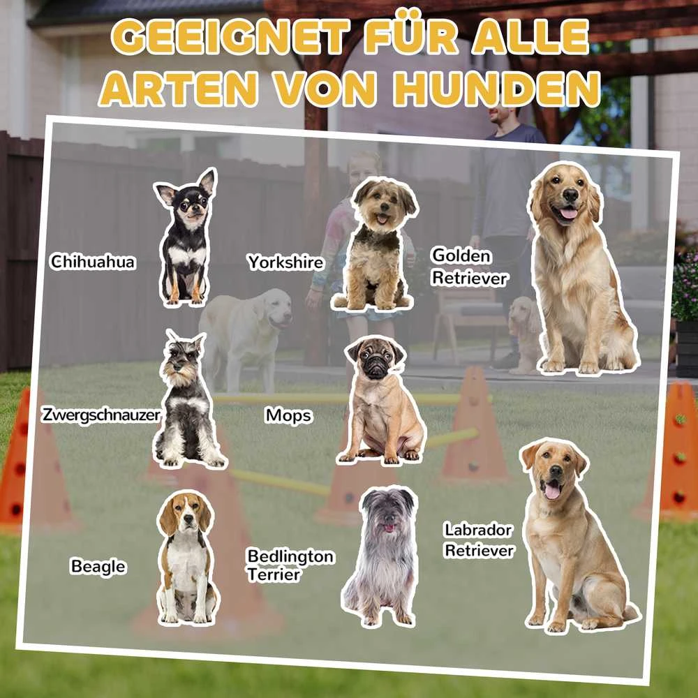 PawHut 6 dalių šunų dresūros rinkinys su kliūtimis, 12 kūgių, 6 reguliuojamo aukščio kliūtys, krepšys