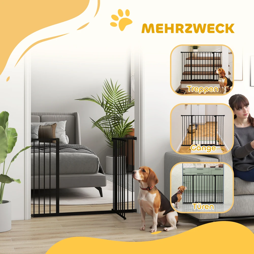 "PawHut" durų apsaugos grotelės laiptų apsaugos grotelės be gręžimo šunų barjerinės grotelės naminių gyvūnėlių šunų grotelių spaustuko tvirtinimas plienas juodas 76-107x76cm