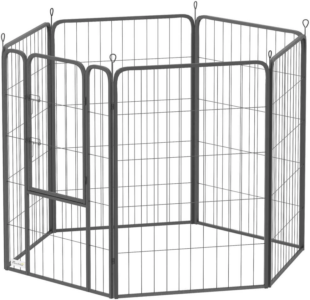 PawHut 6-kampis šuniukų voljeras, 6 grotelės, su durelėmis, lankstus, sulankstomas, su apsauginiu tentu, 100 cm aukščio, šunų ir kačių aptvaras, tinka naudoti viduje ir lauke