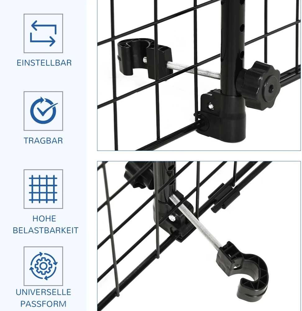 PawHut universalus reguliuojamas šunų apsauginis tinklelis automobiliui, bagažinės pertvara, metalinis, juodas (91-152) x 30 cm