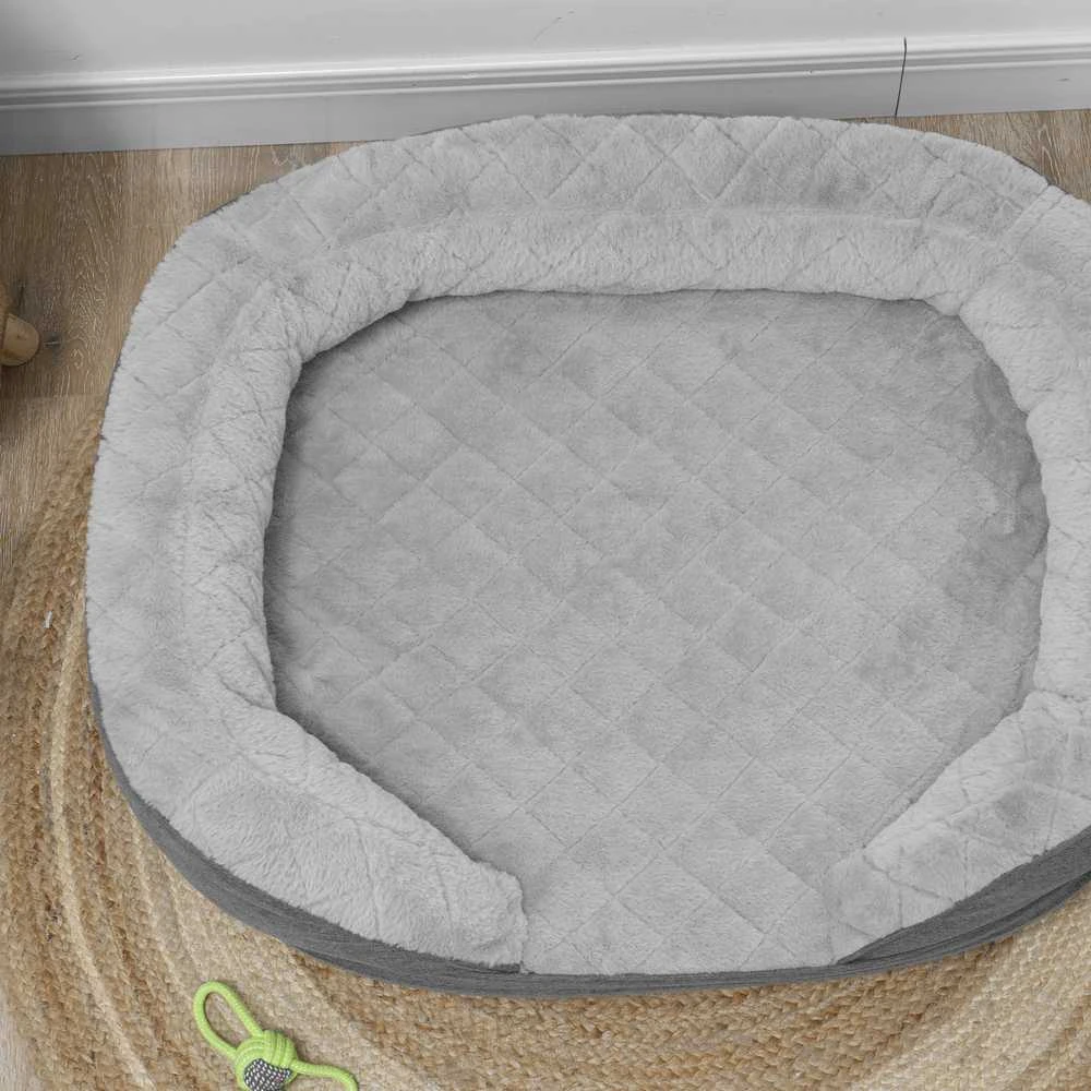 PawHut šunų sofa, plaunamu užvalkalu, augintinių sofa su atlošu ir medinėmis kojelėmis, kačių sofa, vidutinio dydžio šunims iki 25 kg, pilka