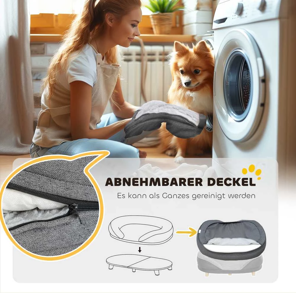 PawHut šunų sofa, plaunamu užvalkalu, augintinių sofa su atlošu ir medinėmis kojelėmis, kačių sofa, vidutinio dydžio šunims iki 25 kg, pilka