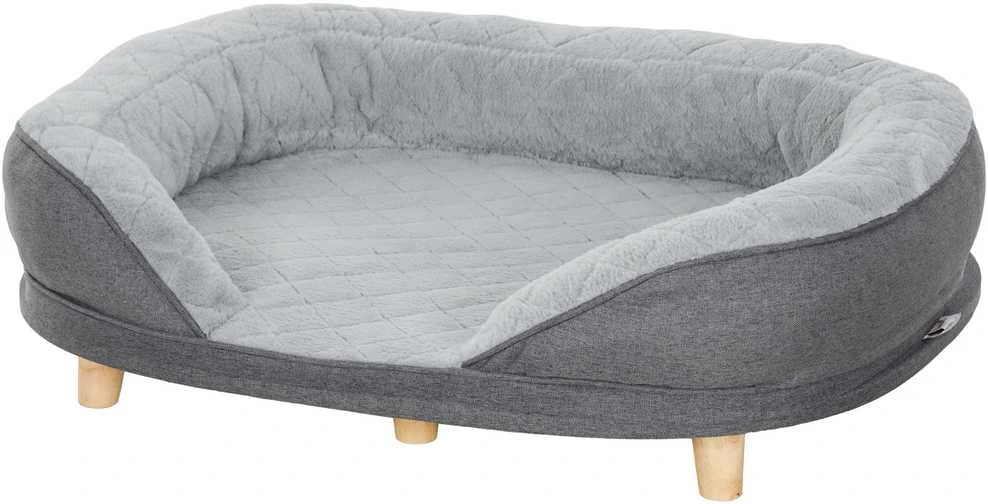 PawHut šunų sofa, plaunamu užvalkalu, augintinių sofa su atlošu ir medinėmis kojelėmis, kačių sofa, vidutinio dydžio šunims iki 25 kg, pilka