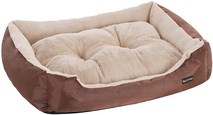 Songmics Šunų guolis su apverčiama pagalve, rudas–smėlinis, 85 x 65 x 21 cm