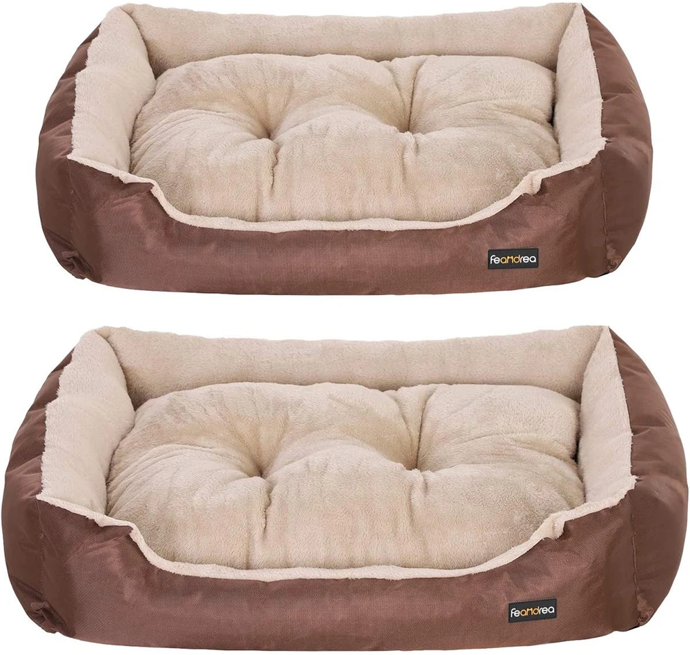 Songmics Šunų guolis su apverčiama pagalve, rudas–smėlinis, 85 x 65 x 21 cm