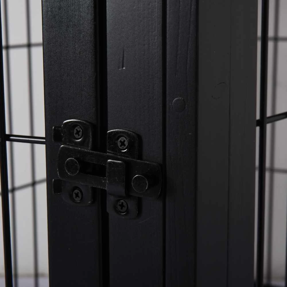 PawHut šunų namelis su stalu, narvas smulkiems gyvūnams vidaus patalpoms, MDF metalas, juodas, 81x58,5x66 cm