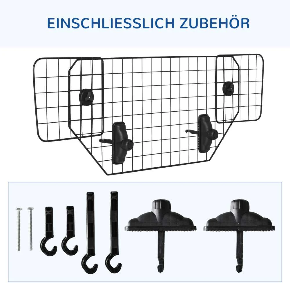 PawHut šunų apsauginės grotelės, universalios automobilių bagažinės grotelės, reguliuojamos pertvaros šunims, metalinės, juodos spalvos, (90-120)x40,5 cm