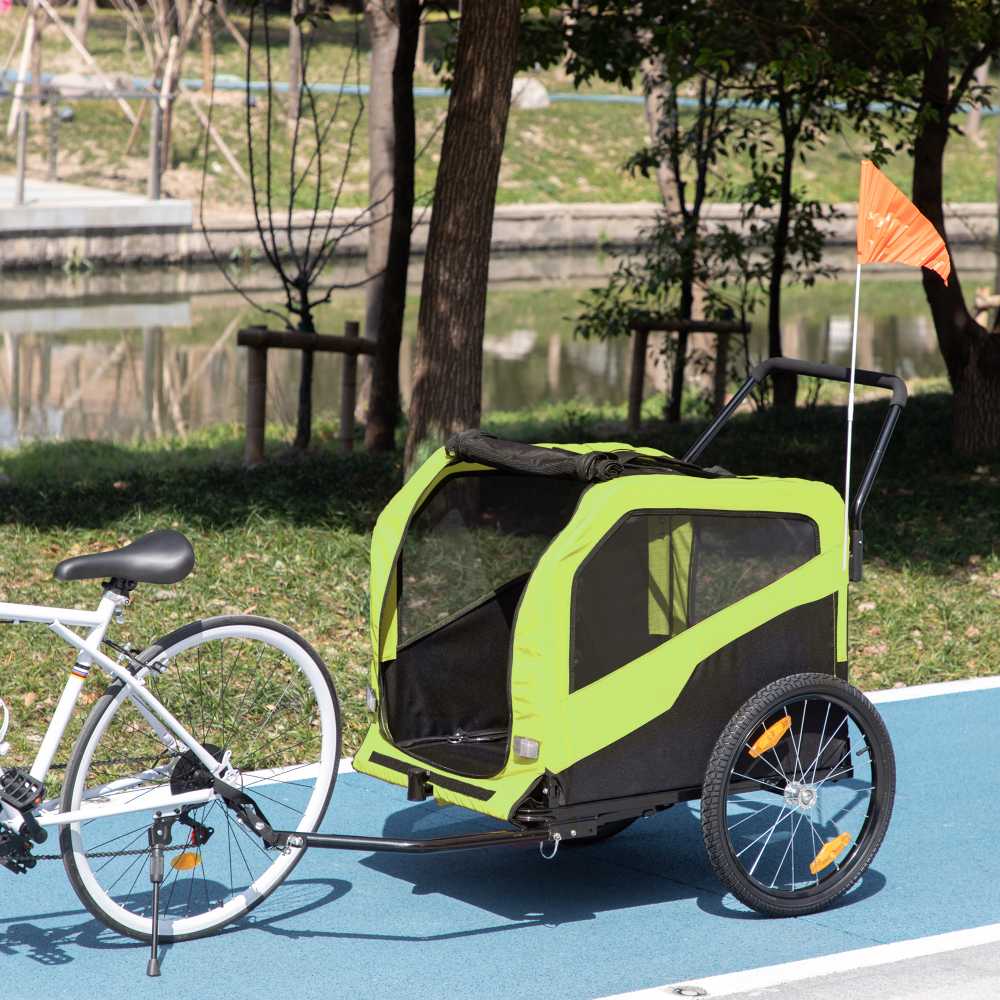 "PawHut 2-in-1" priekaba šunims, dviračio priekaba šunims, vežimėlis šunims su atšvaitais, vežimėlis šunims iki 30 kg, dviračių priekaba dideliems šunims, Oksfordo audinys, žalia spalva
