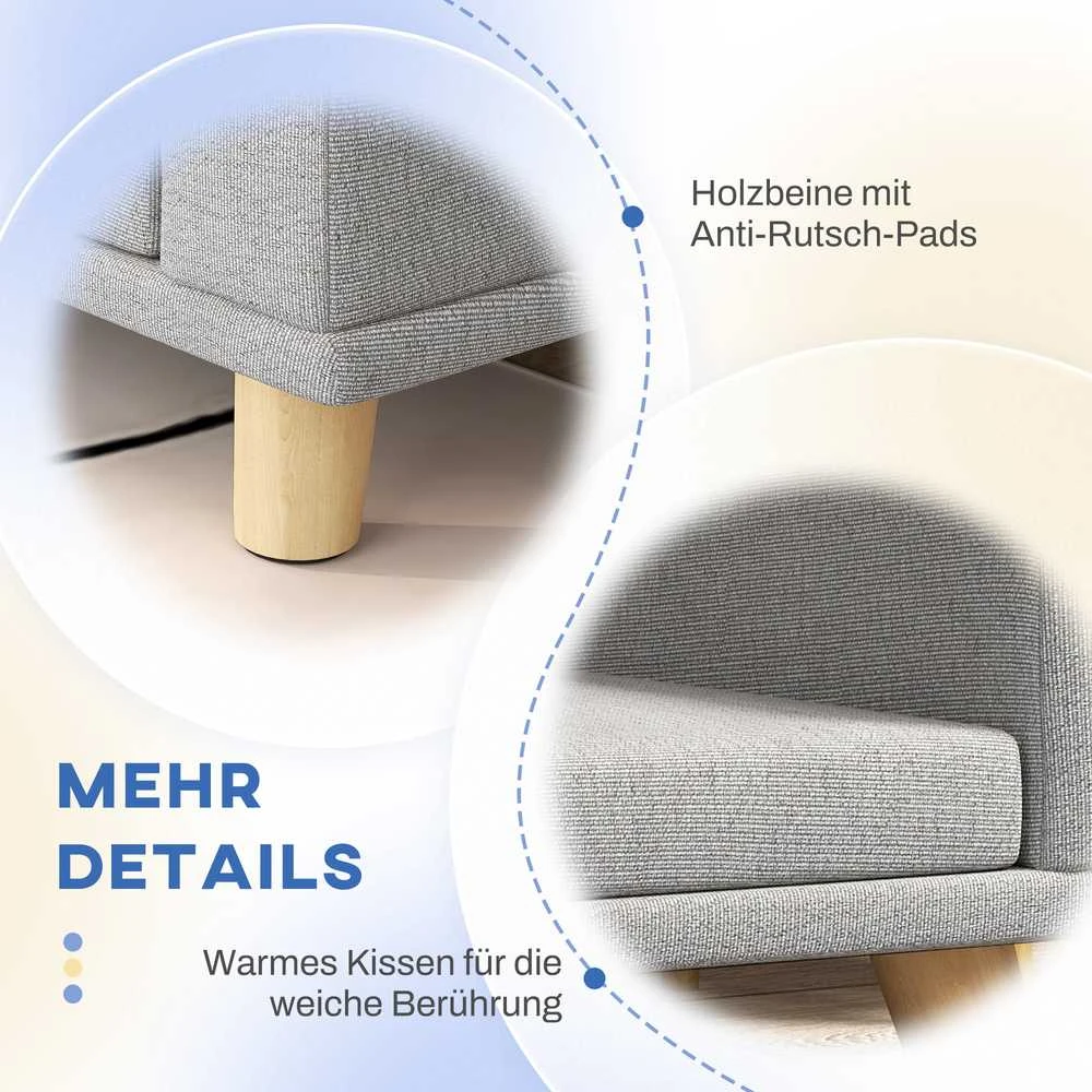 PawHut šunų sofa, naminių gyvūnėlių sofa, kačių sofa su pagalve, šunų lova dideliems šunims, šunų gultas su paaukštintu dizainu, šunų fotelis su medinėmis kojelėmis, pilka, 98 x 67 x 25 cm