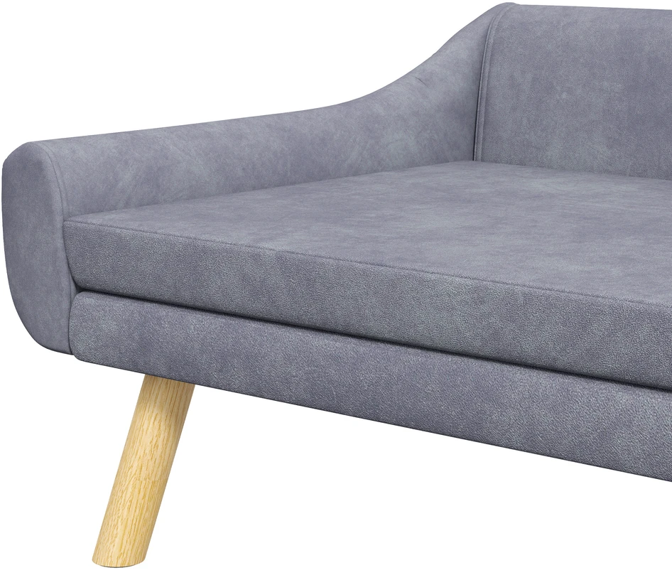 PawHut sofa šunims Stilinga sofa katėms su atlošu ir pagalvėlėmis, skirta vidutinio ir didelio dydžio šunims, aksomas, pilka, 102x58,5x42,5 cm