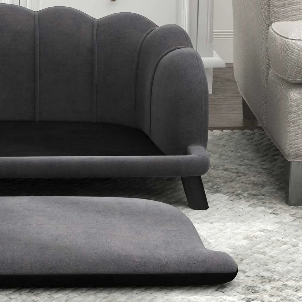 Prabangi PawHut šunų sofa su atlošu ir medinėmis kojelėmis, tamsiai pilka, 98,5x60,5x35,5 cm