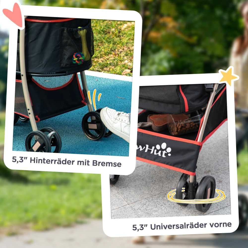 PawHut šunų vežimėlis, 2 viename šunų vežimėlis, nešynė, sulankstomas šunų vežimėlis su pagalvėle, mažiems šunims, katėms, tinkliniai langeliai, Oksfordo audinys
