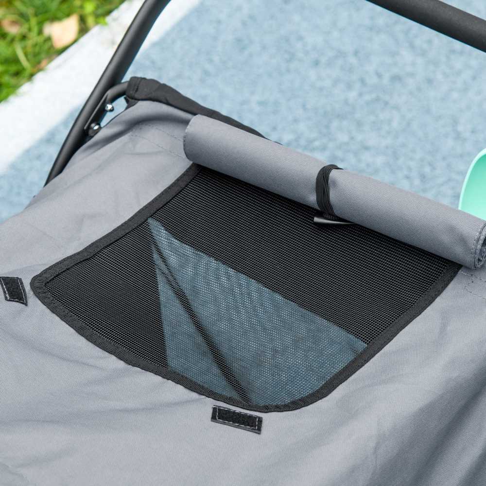 PawHut šunų vežimėlis sulankstomas su tinkleliu galinėms durims ir saugos diržu, pilkas, iki 30 kg
