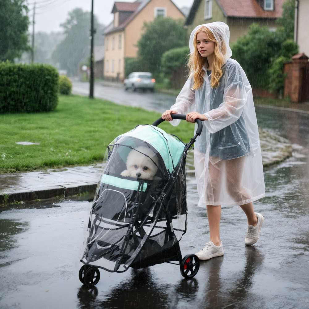 PawHut 2 viename vežimėlis šunims ir katėms iki 10 kg su apsauga nuo lietaus, sulankstomas, žalias