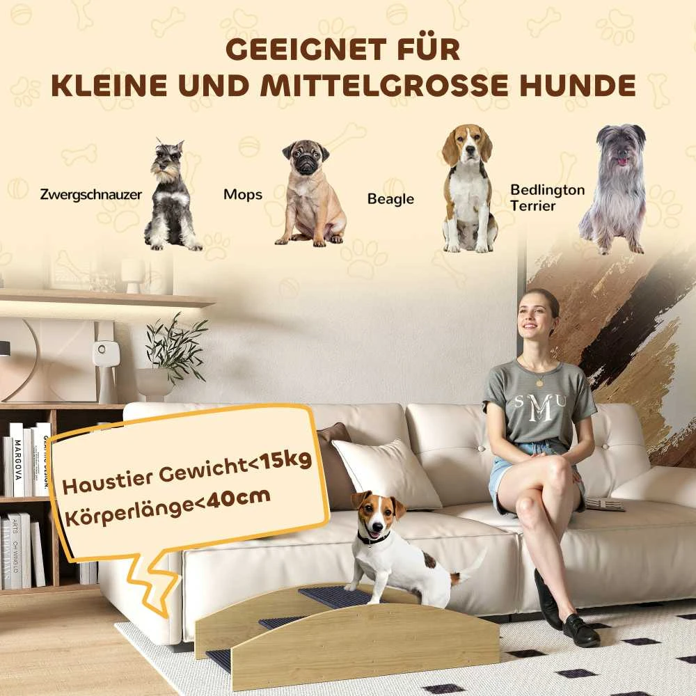 PawHut 2-in-1 šunų sūpynės, medinės šunų „Agility“ sūpynės, šunų „Agility“ rampa mažų ir vidutinių veislių šunims iki 15 kg, pusiausvyrai ir pasitikėjimui ugdyti, 80 x 39,5 x 20 cm, natūralaus medžio
